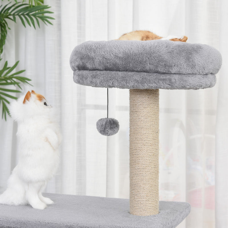Grey 3-Tier Sisal Rope Cat Scratching Tree