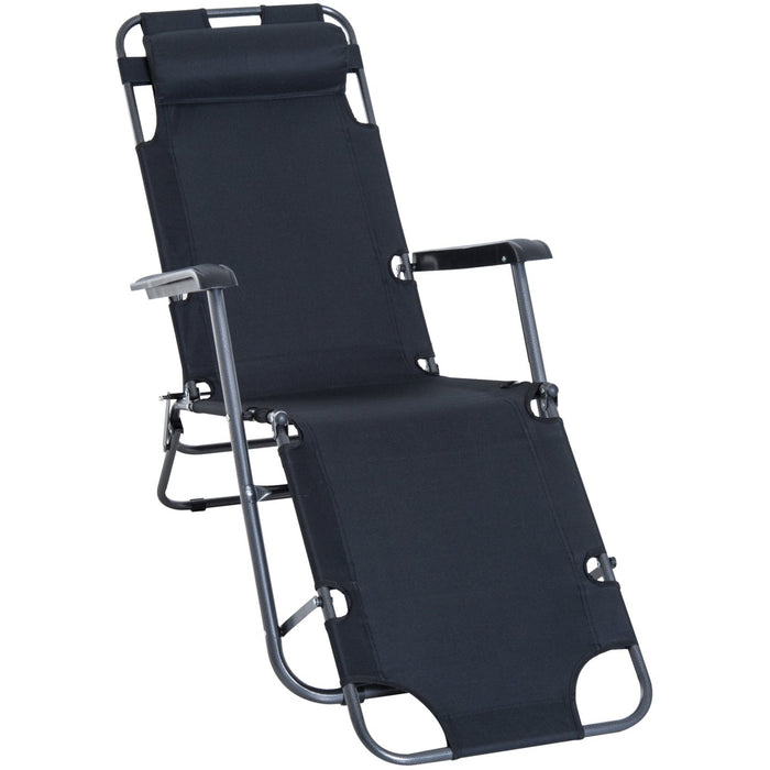 2-in-1 Folding Sun Lounger Chair with Pillow, Black