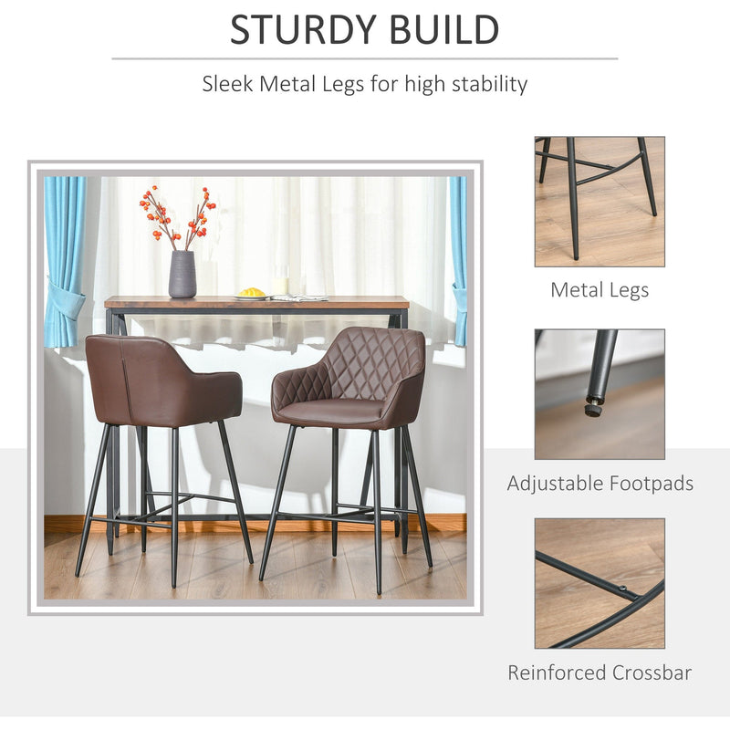 Brown Retro PU Leather Bar Stools, Set of 2