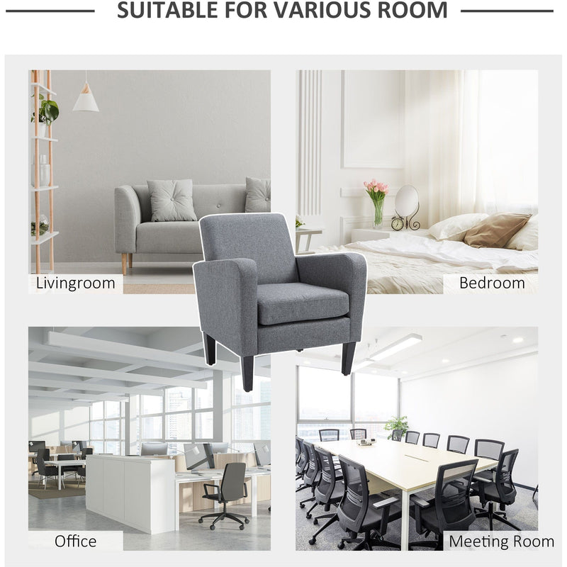 Grey Linen Single Armchair with Padded Seat