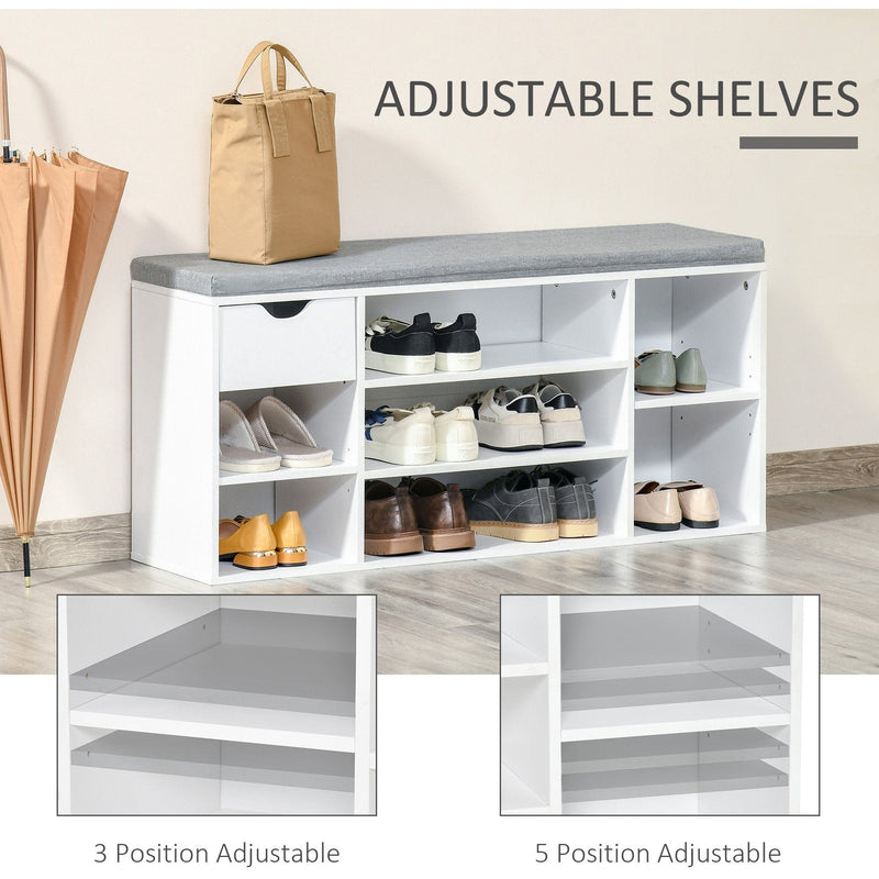 Shoe Bench With Seat, 7 Compartments,  Grey/White