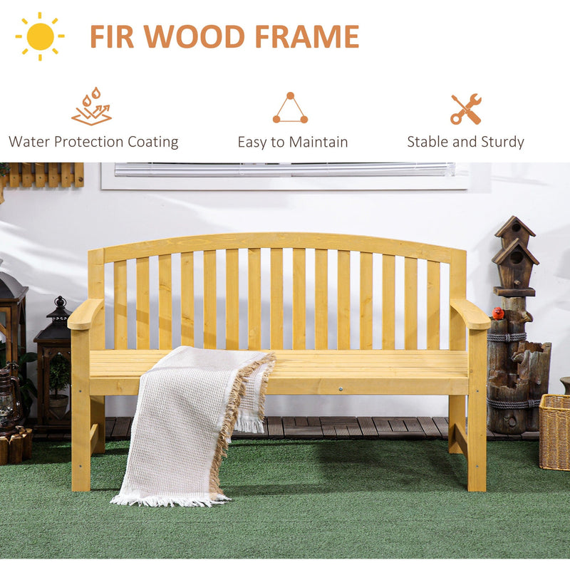 Wooden 2 Seater Garden Bench with Armrests Outsunny