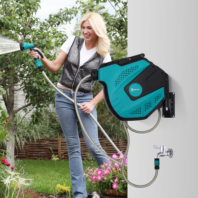 Automatic Garden Hose Reel, Wall Mounted, 7 Patterns Nozzle Outsunny