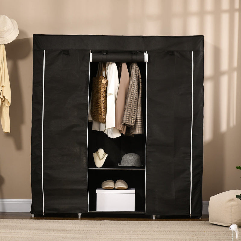 Black 10-Shelf Foldable Fabric Wardrobe