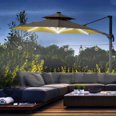 3m Cantilever Parasol With Solar Lights, Power Bank Outsunny