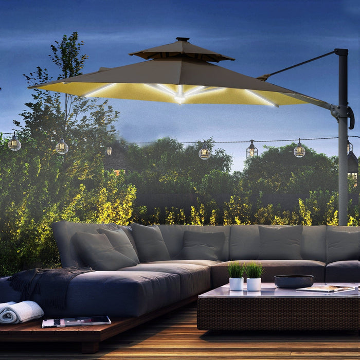 3m Cantilever Parasol With Solar Lights, Power Bank