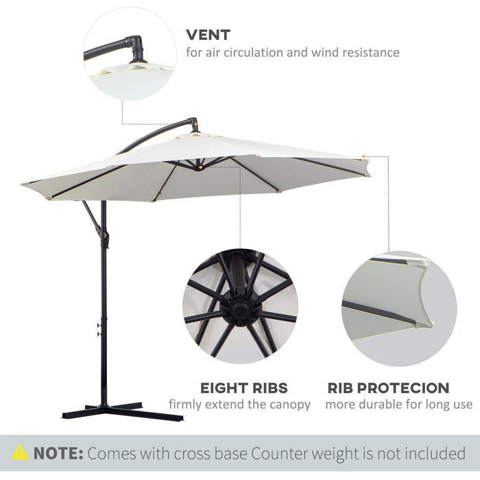 3m Banana Parasol, Crank Handle, 8 Ribs, Cross Base