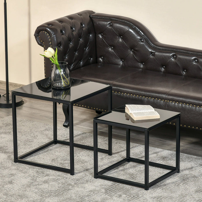 Set of 2 Black Glass Nested Tables