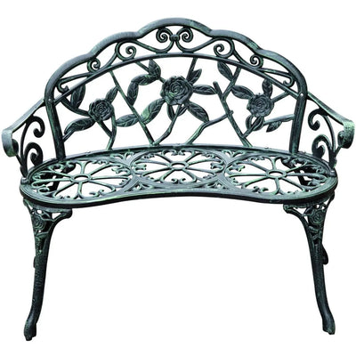 Cast Aluminium Garden Bench, Antique Rose-Style Outsunny