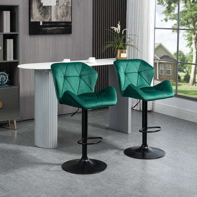 Set of 2 Kitchen Bar Stools With Backs, Green Velvet Homcom