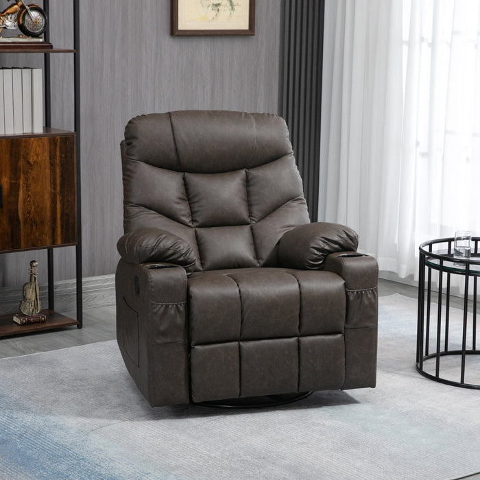 Brown Manual Recliner Chair with Cup Holders