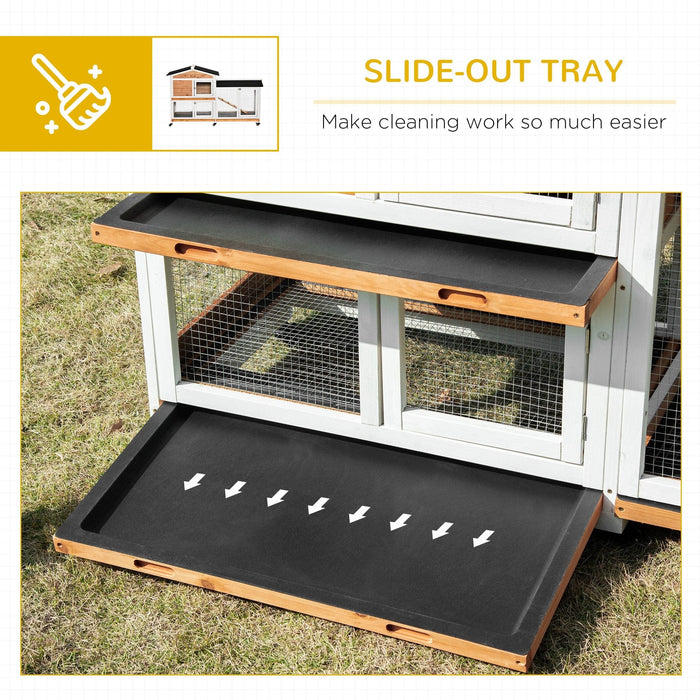 PawHut Mobile Rabbit Hutch with Ramp Wooden Two-Tier