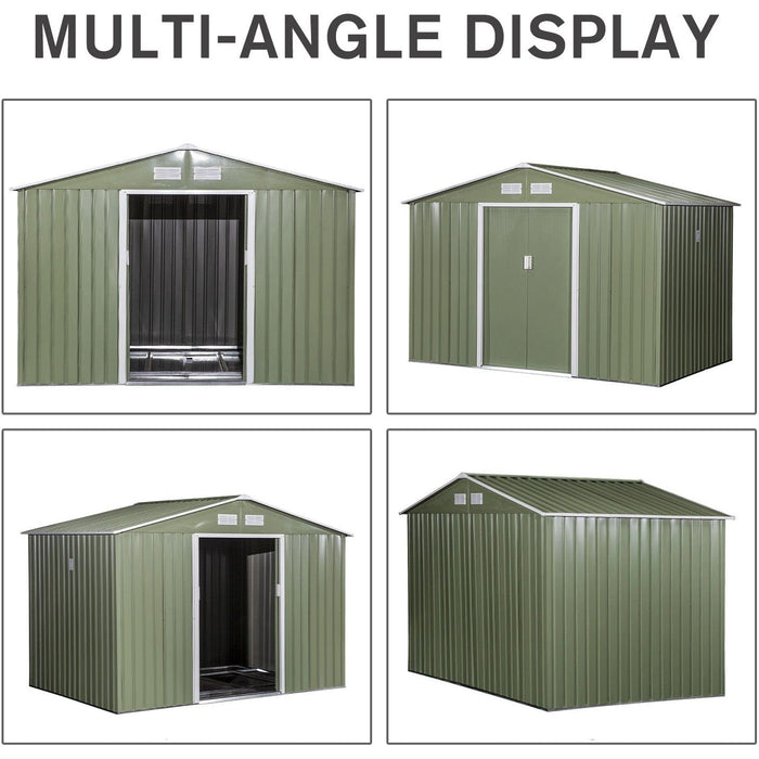 9x6FT Metal Garden Shed Apex Roof, Vents & Double Doors