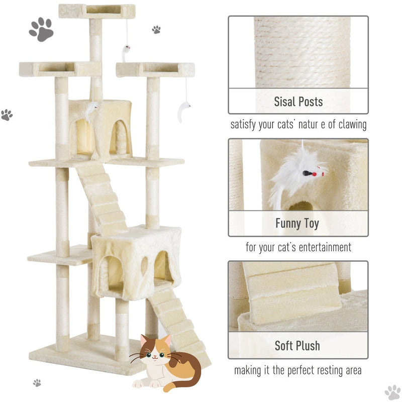 181cm Multi-Level Cat Tree, Sisal Scratching Post, Beige