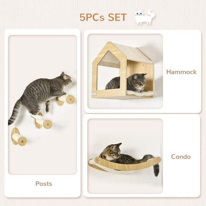 5PC Cat Climbing Set with Condo, Oak