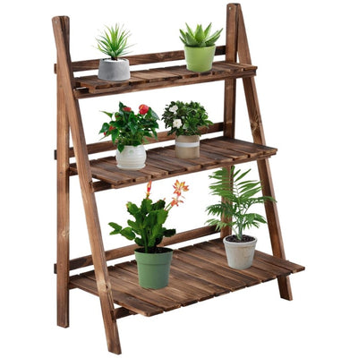 3 Tier Folding Wooden Garden Planter Display Stand Homcom