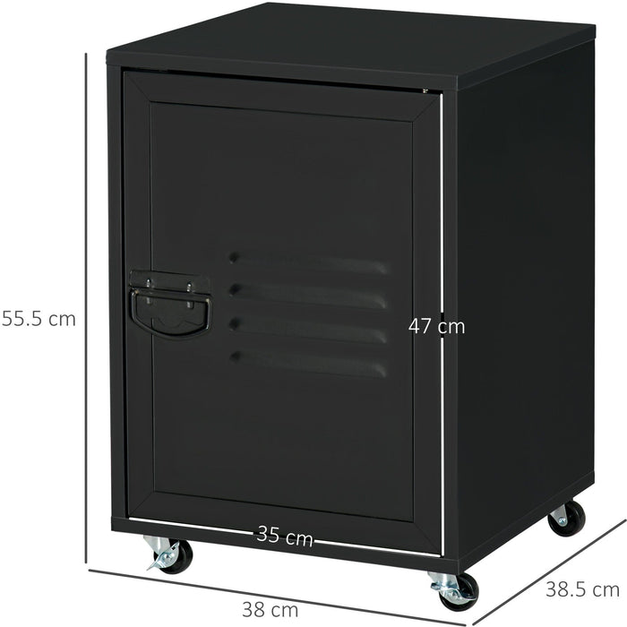 Black Locker Style Bedside Cabinet With Wheels
