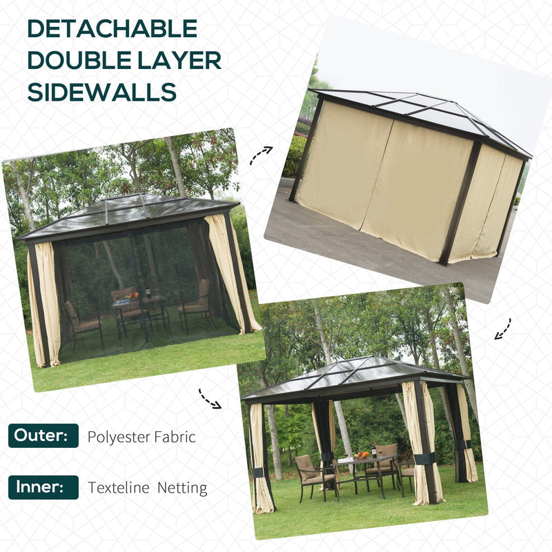 Hardtop Gazebo, Polycarbonate Roof, Garden Pavilion, 3.6x3m