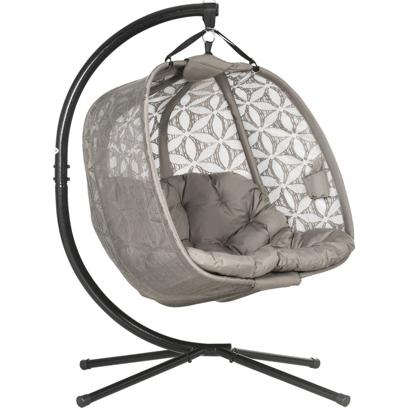 Double Swinging Egg Chair With Stand, Cushions - Sand Brown Outsunny