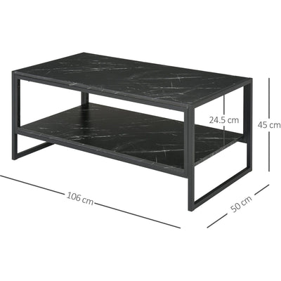Two Tier Marble Print Coffee Table with Metal Frame Pawhut