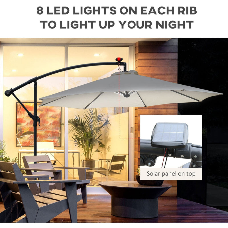 3m Banana Cantilever Patio Umbrella With Lights, Cross Base