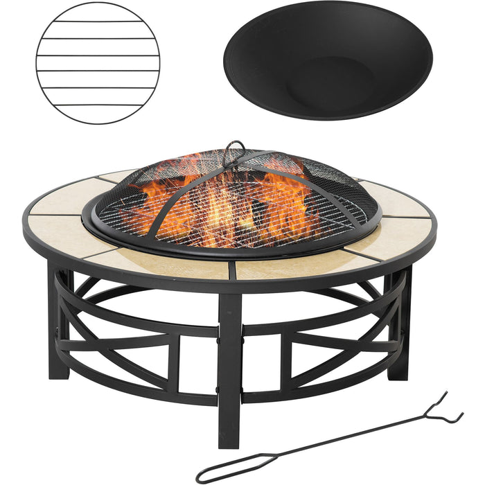 Large Outdoor Fire Pit - Grill, Spark Screen, Poker