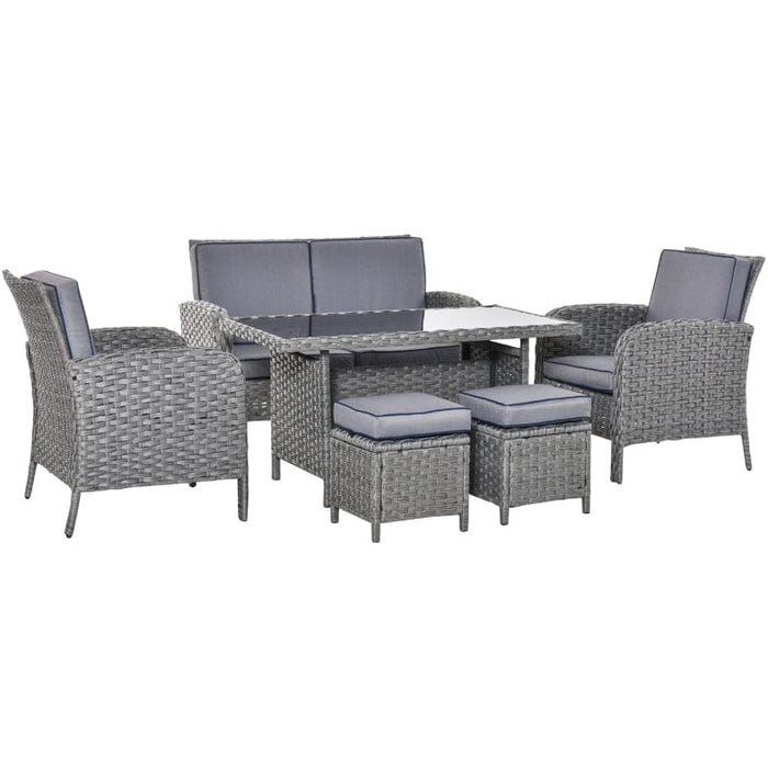 6 Seater Patio Dining Set with Cushions, Grey