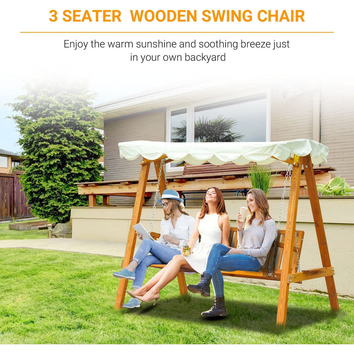 3 Seater Wooden Garden Swing, Cream White