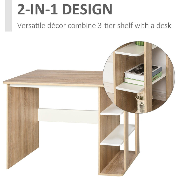 Oak Computer Desk 3-Tier Side Shelves Wide Table Top