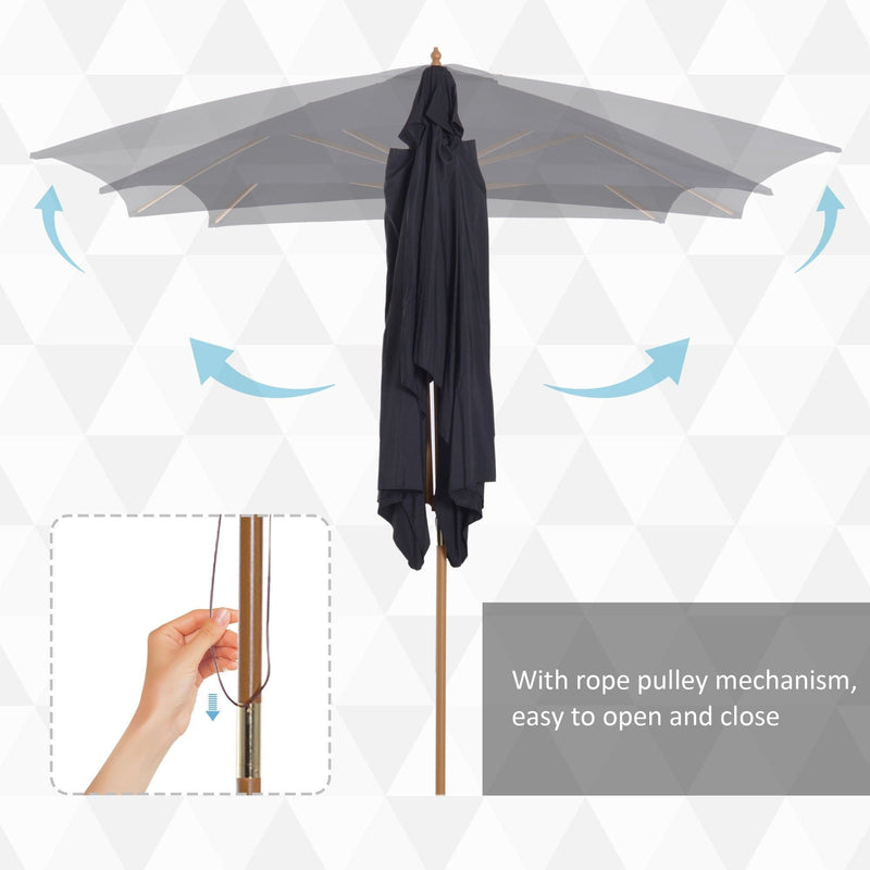 3x2m Large Wooden Patio Parasol