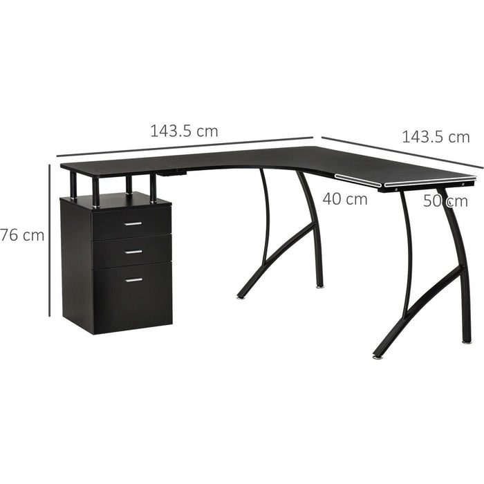 Industrial Corner Desk with Drawer, Black, Home Office