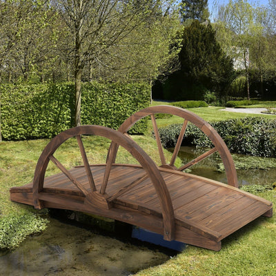 Wooden Garden Bridge, Arc Footbridge, Half Wheeled Railings Outsunny