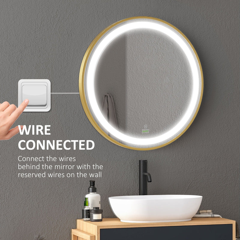 Round LED Wall Mounted Bathroom Mirror, 60cm, Gold