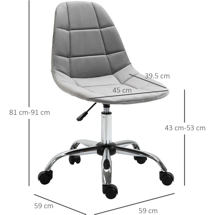 Grey Velvet Office Swivel Chair Without Arms