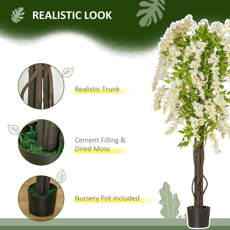 Realistic White Wisteria Tree, 160cm, Indoor/Outdoor Decor