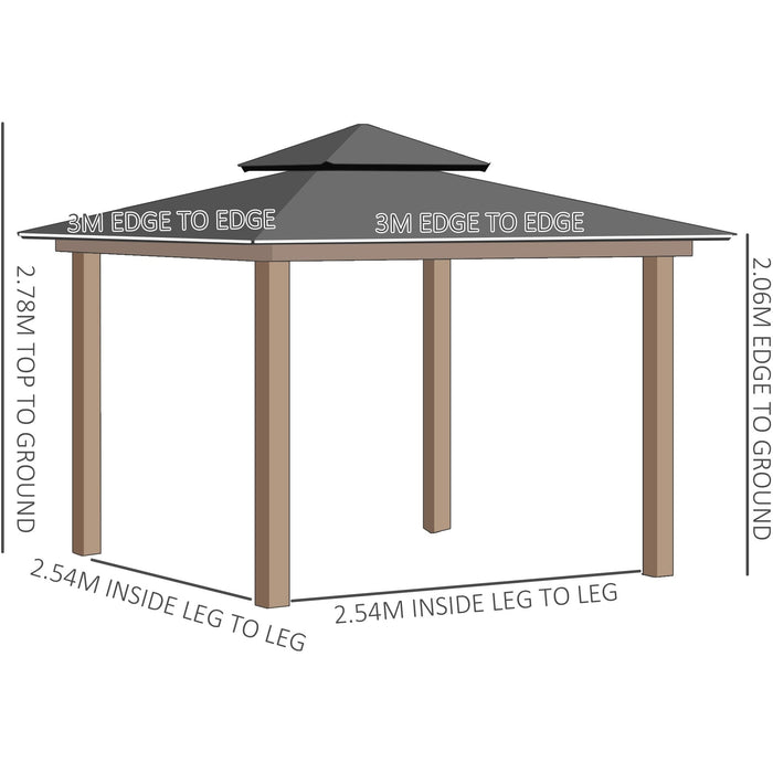 3x3 m Polycarbonate Gazebo with Galvanized Steel Frame