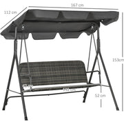 3 Seater Rattan Garden Swing Chair With Grey Canopy Outsunny