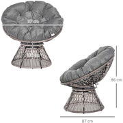 Outsunny 360° Swivel Rattan Papasan Moon Bowl Chair Round Lounge Garden Wicker Basket Seat with Padded Cushion Oversized for Outdoor Indoor, Grey Outsunny