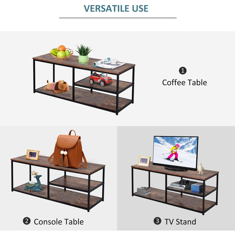 Industrial TV Stand with 2 Shelves, Metal Frame