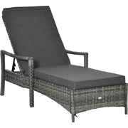 Contemporary Rattan Sun Lounger With Cushion Outsunny