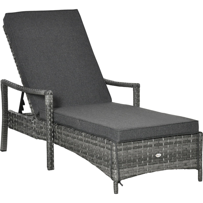 Contemporary Rattan Sun Lounger With Cushion Outsunny