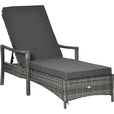 Contemporary Rattan Sun Lounger With Cushion Outsunny