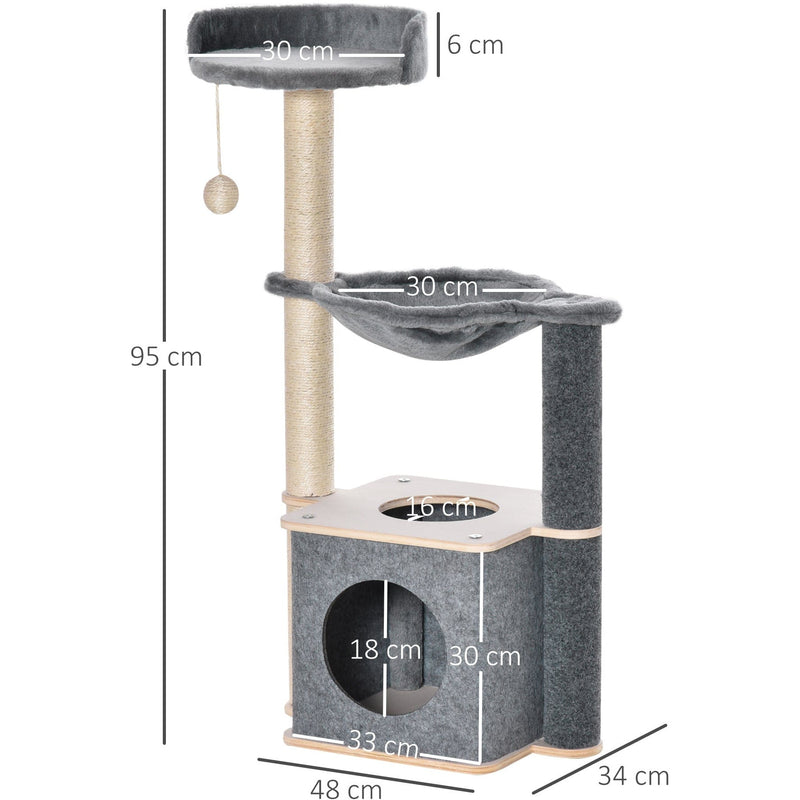 95cm Cat Condo With Hammock, Grey