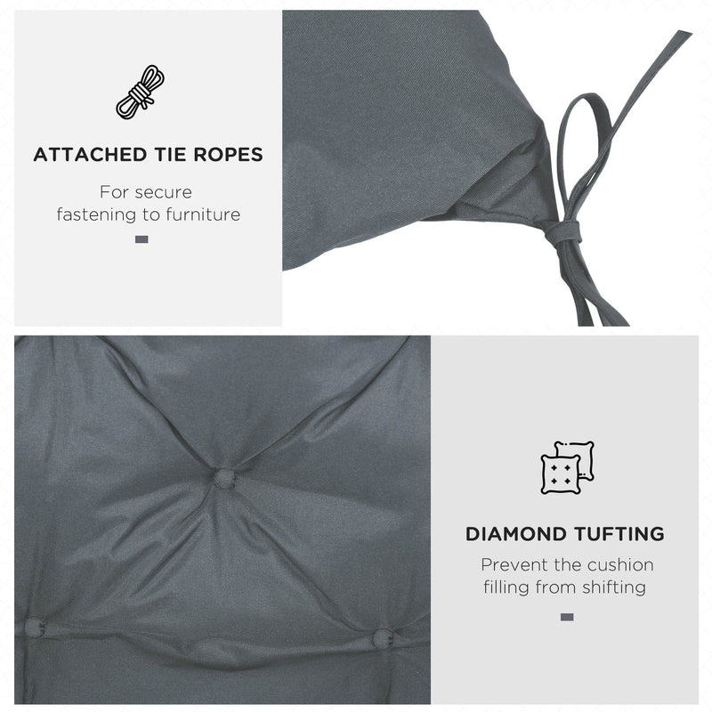 Grey 2 Seater Garden Bench Cushion with Ties - 98x100 cm