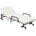 Folding Guest Bed With Mattress, Metal Frame, Wheels Homcom