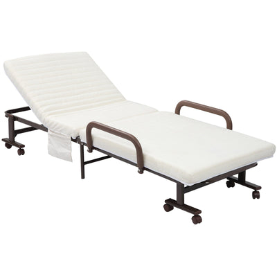 Folding Guest Bed With Mattress, Metal Frame, Wheels Homcom