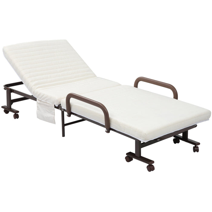 Folding Guest Bed With Mattress, Metal Frame, Wheels