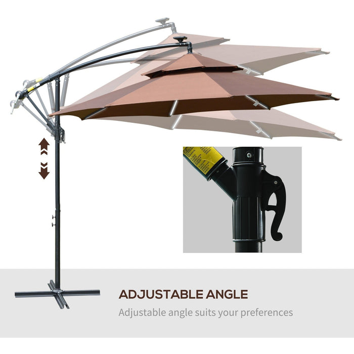 3m Cantilever Parasol With Solar Lights, Double Roof