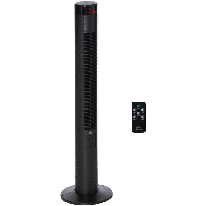 46" Oscillating Tower Fan, 3 Speed, Remote, 12h Timer, Black