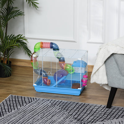 2 Tier Hamster Cage With Wheel And Tunnel Pawhut